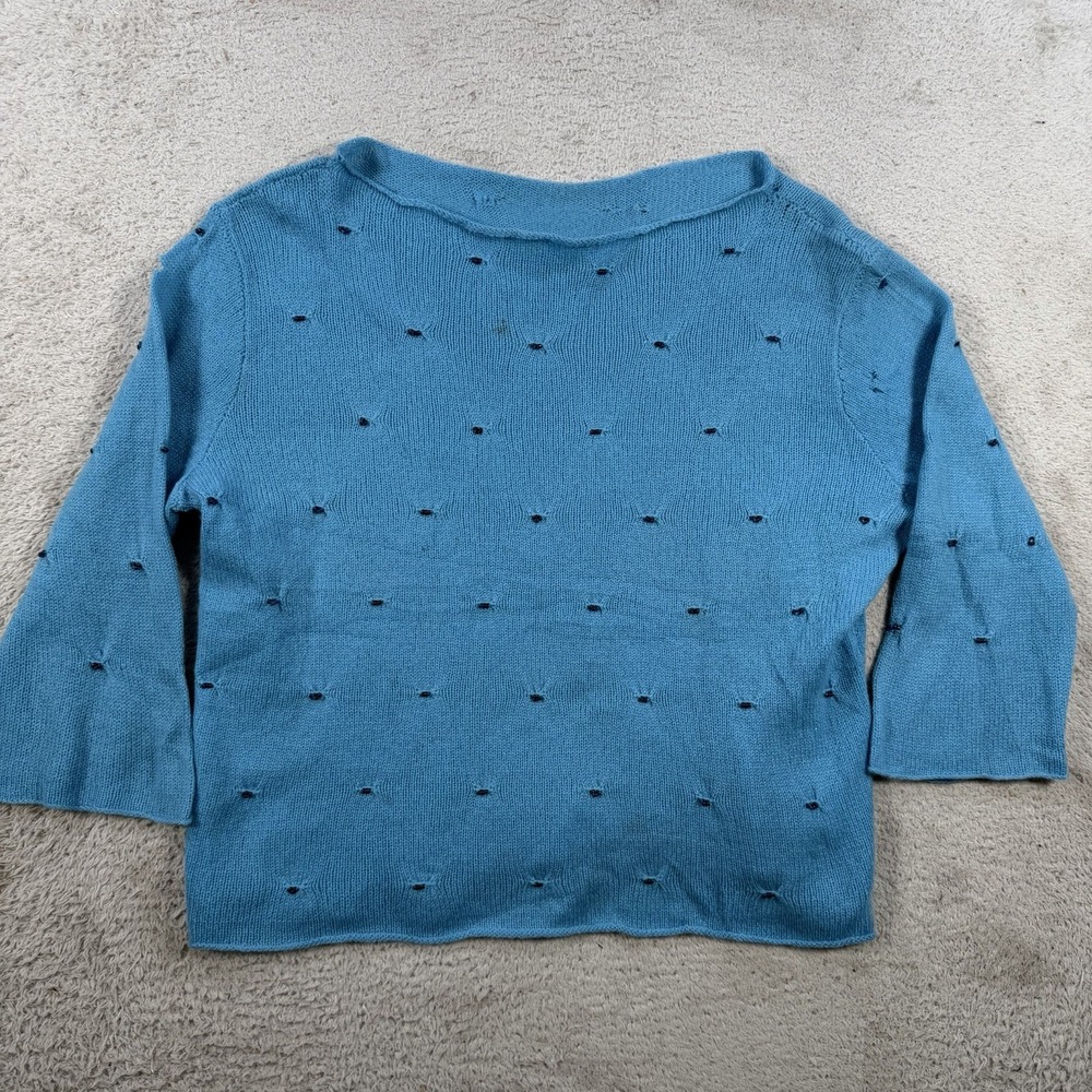 Jennifer Tyler Sweater Womens Medium Blue 100% Cashmere Beaded Lightweight